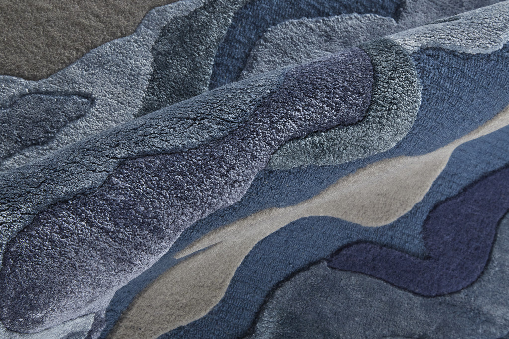 9 x 12 Blue & Gray Wool Hand Tufted Rug