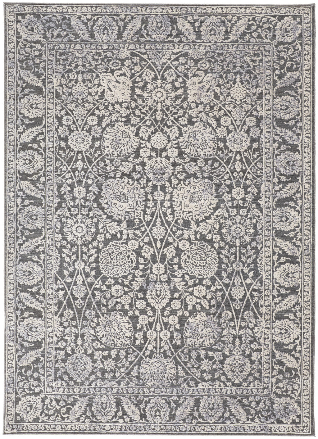 8 x 10 Taupe & Ivory Floral Power Loom Rug
