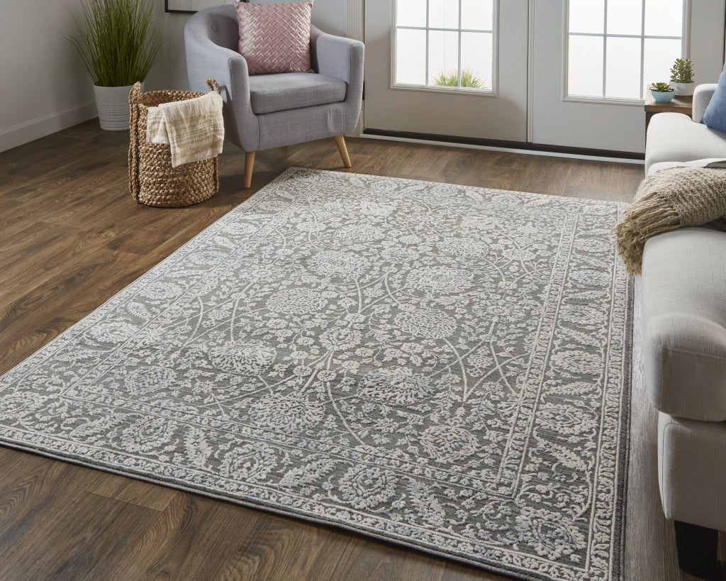 8 x 10 Taupe & Ivory Floral Power Loom Rug