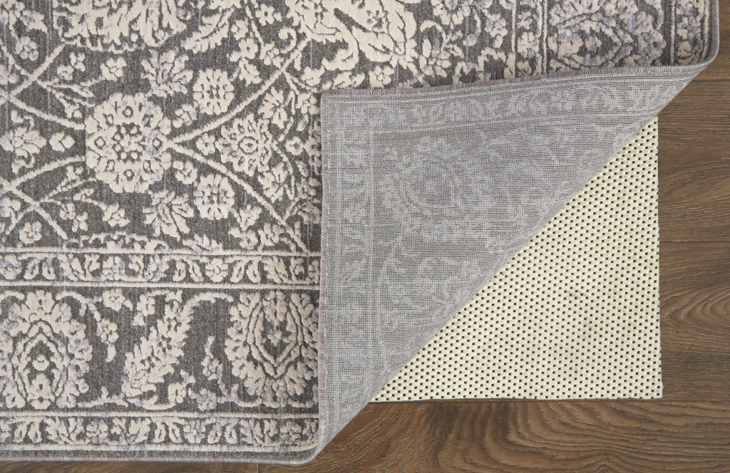 8 x 10 Taupe & Ivory Floral Power Loom Rug