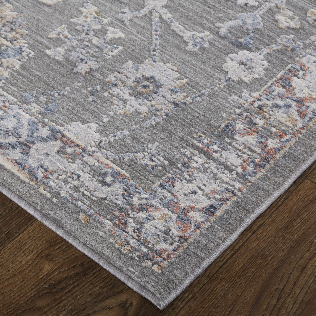 8 x 10 Gray & Ivory Floral Power Loom Rug