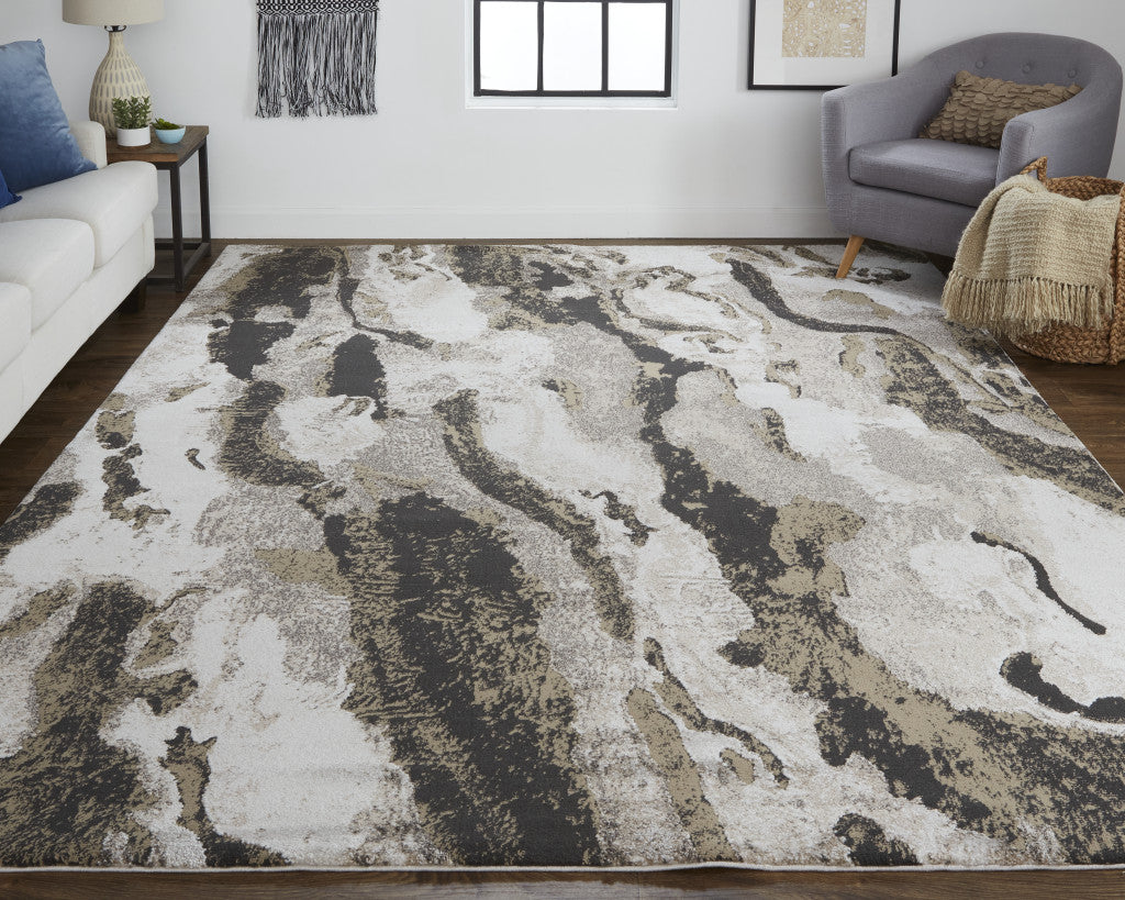 8 x 10 Brown & Ivory Power Loom Distressed Rug