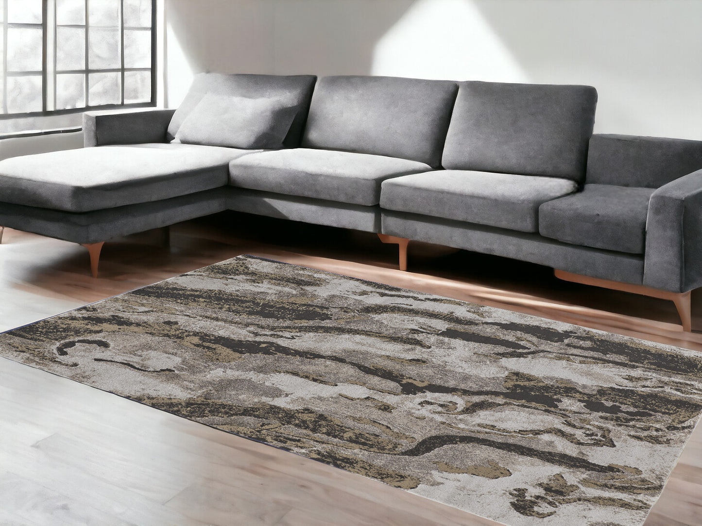 8 x 10 Brown & Ivory Power Loom Distressed Rug