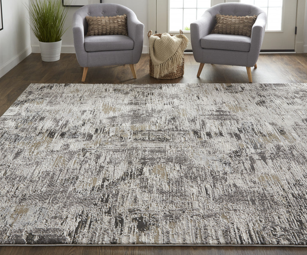 8 x 10 Gray & Ivory Power Loom Distressed Rug
