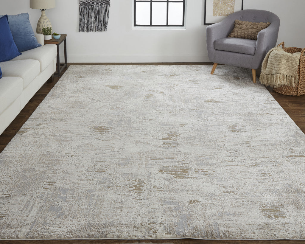 8 x 10 Gray & Ivory Power Loom Distressed Rug