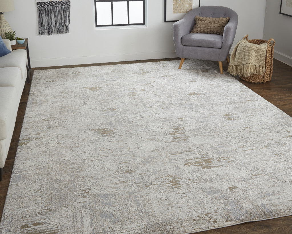 8 x 10 Gray & Ivory Power Loom Distressed Rug