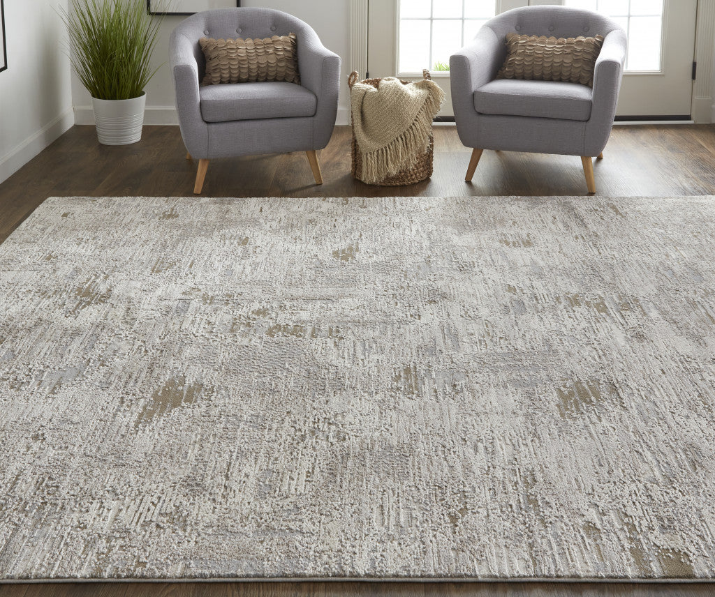 8 x 10 Gray & Ivory Power Loom Distressed Rug