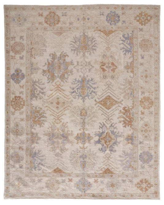 4 x 6 Ivory Tan & Blue Floral Hand Knotted Stain Resistant Rug