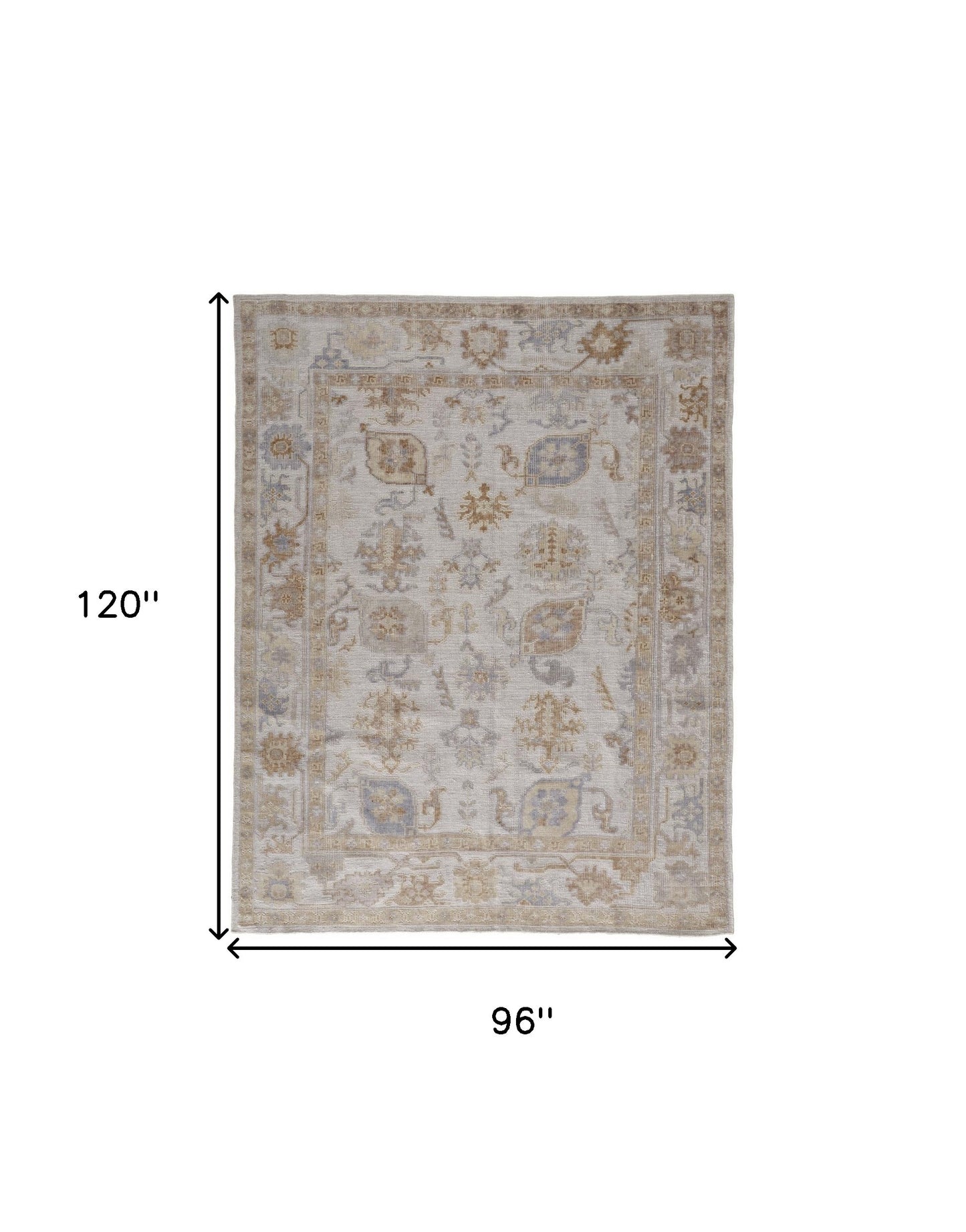 8 x 10 Ivory & Tan Floral Hand Knotted Stain Resistant Rug