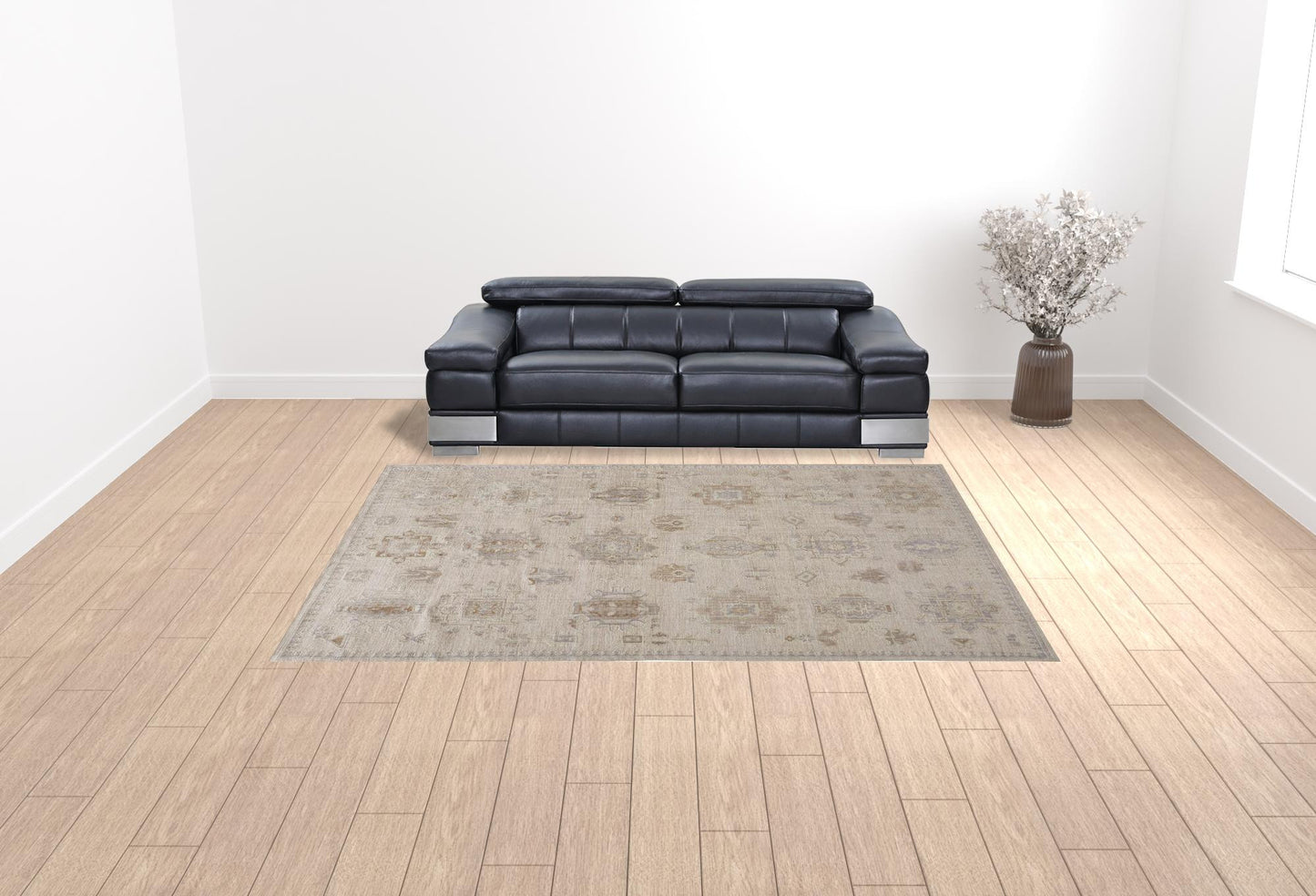 9 x 12 Tan & Brown Floral Hand Knotted Stain Resistant Rug