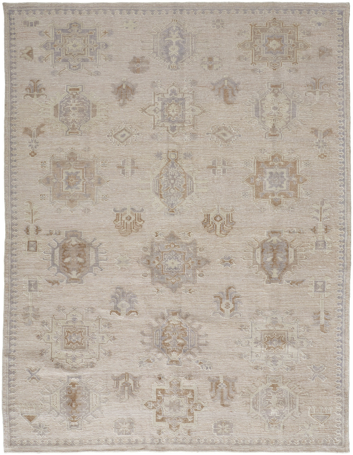 12 x 15 Tan & Brown Floral Hand Knotted Stain Resistant Rug