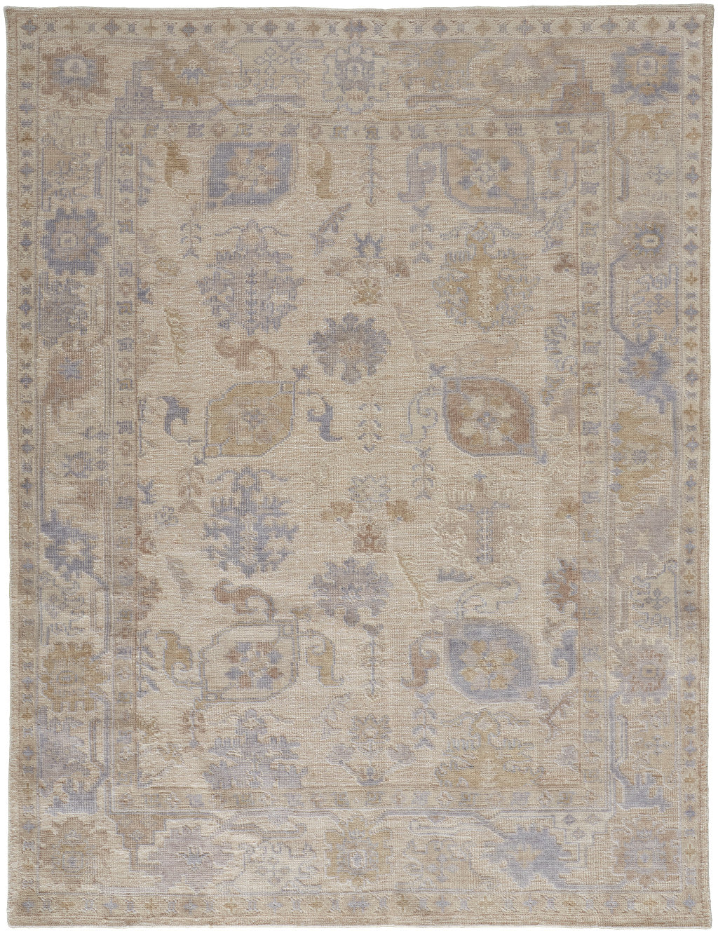 8 x 10 Blue & Ivory Floral Hand Knotted Rug