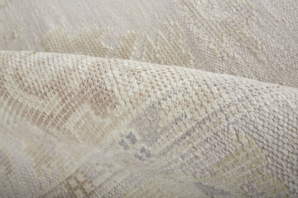 4 x 6 Tan Ivory & Orange Floral Hand Knotted Stain Resistant Rug