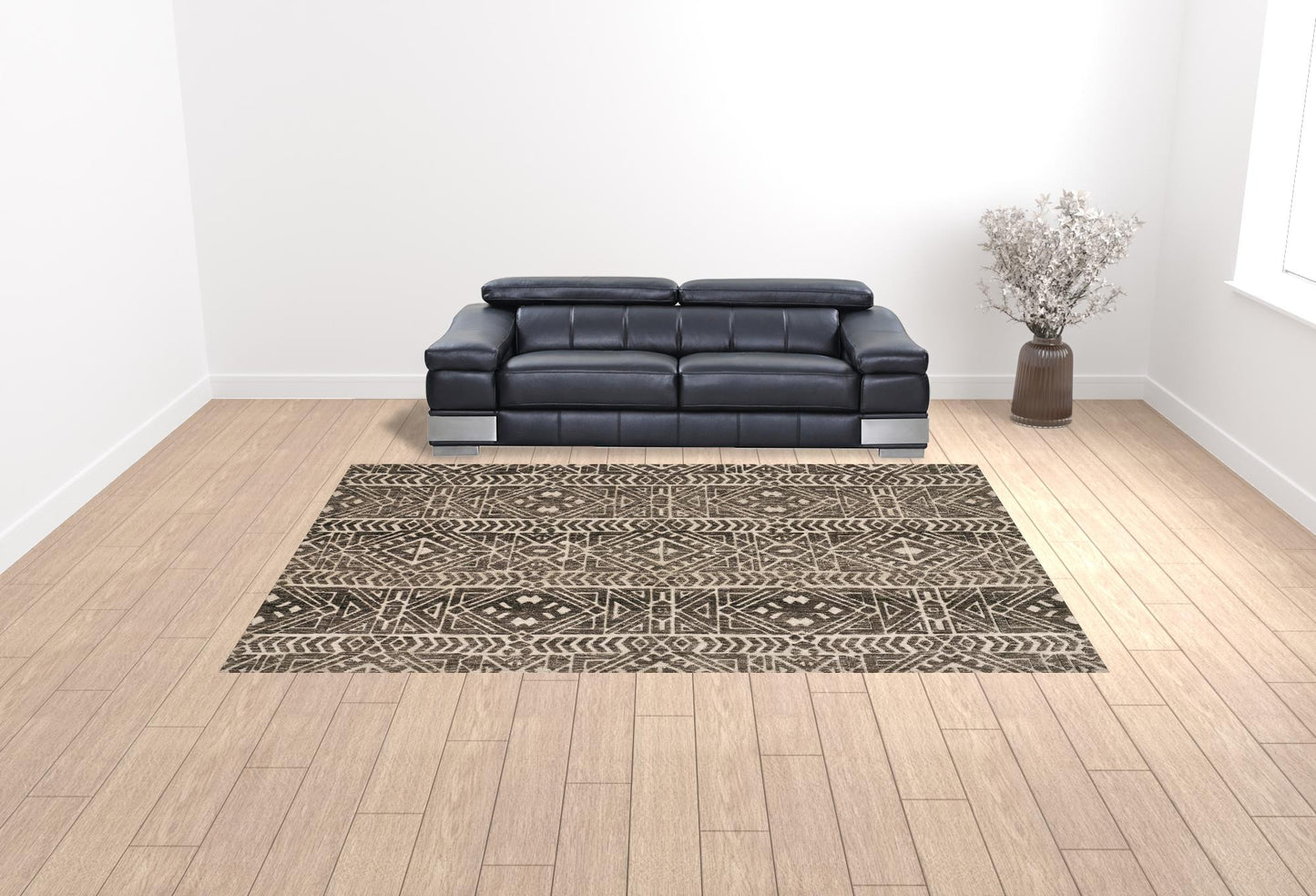 10 x 13 Brown Taupe & Ivory Striped Stain Resistant Rug
