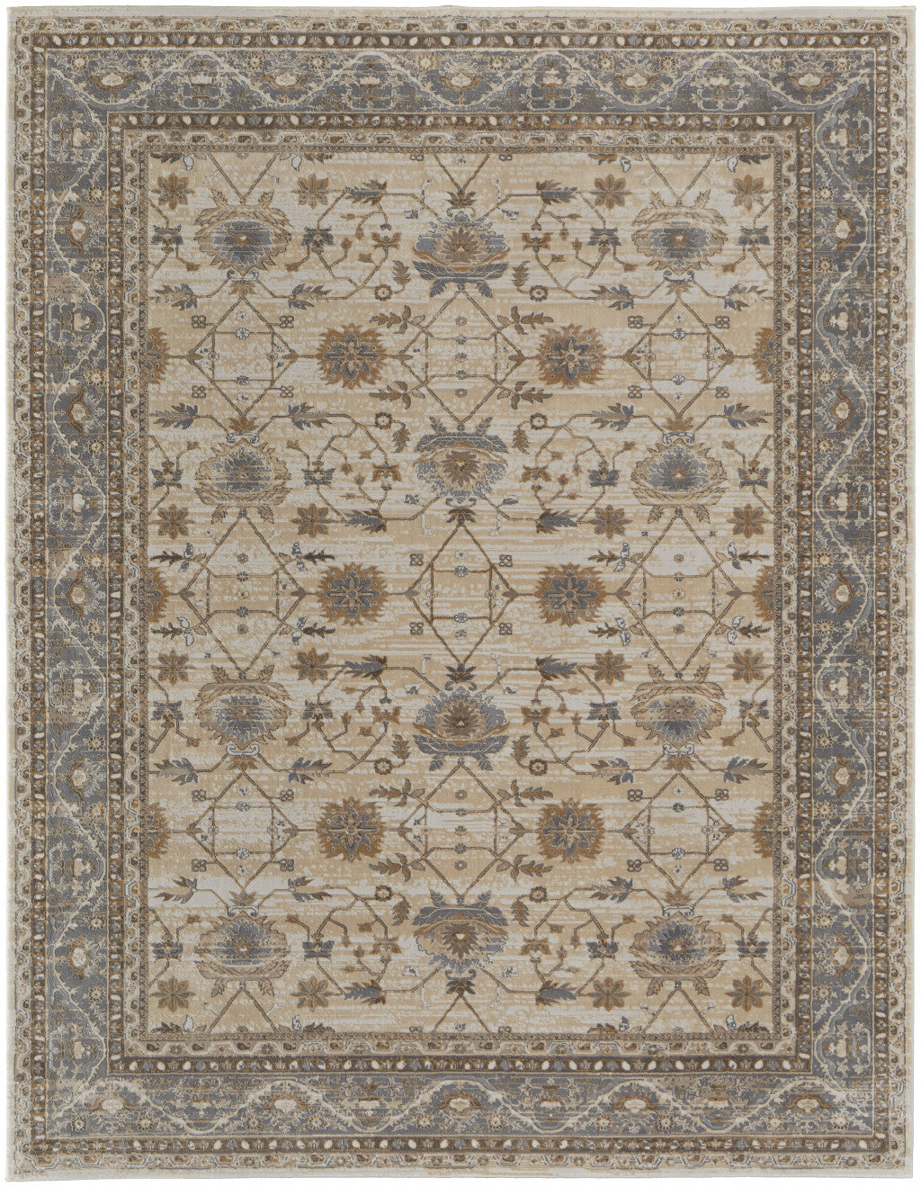 9 x 12 Tan Ivory & Gray Power Loom Rug