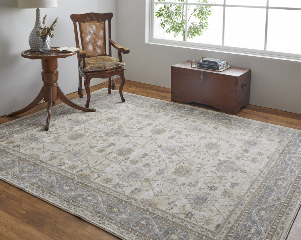 9 x 12 Tan Ivory & Gray Power Loom Rug