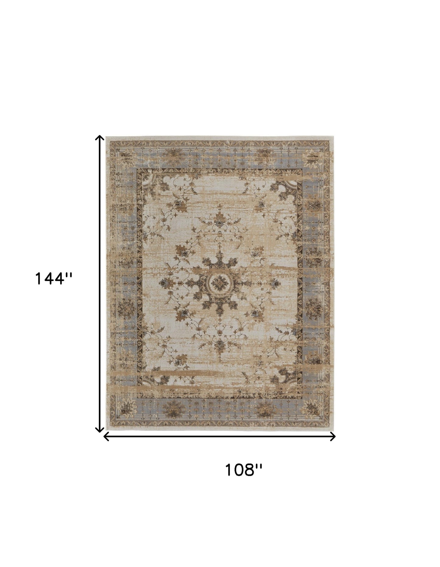 9 x 12 Tan Brown & Gray Power Loom Distressed Rug