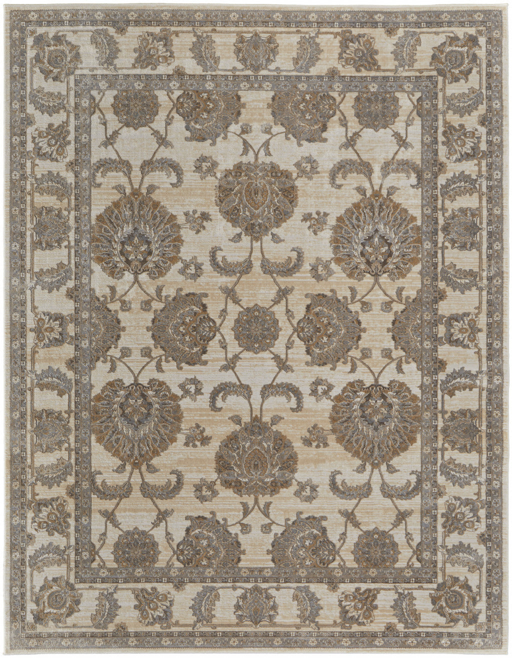 9 x 12 Tan Ivory & Brown Power Loom Rug