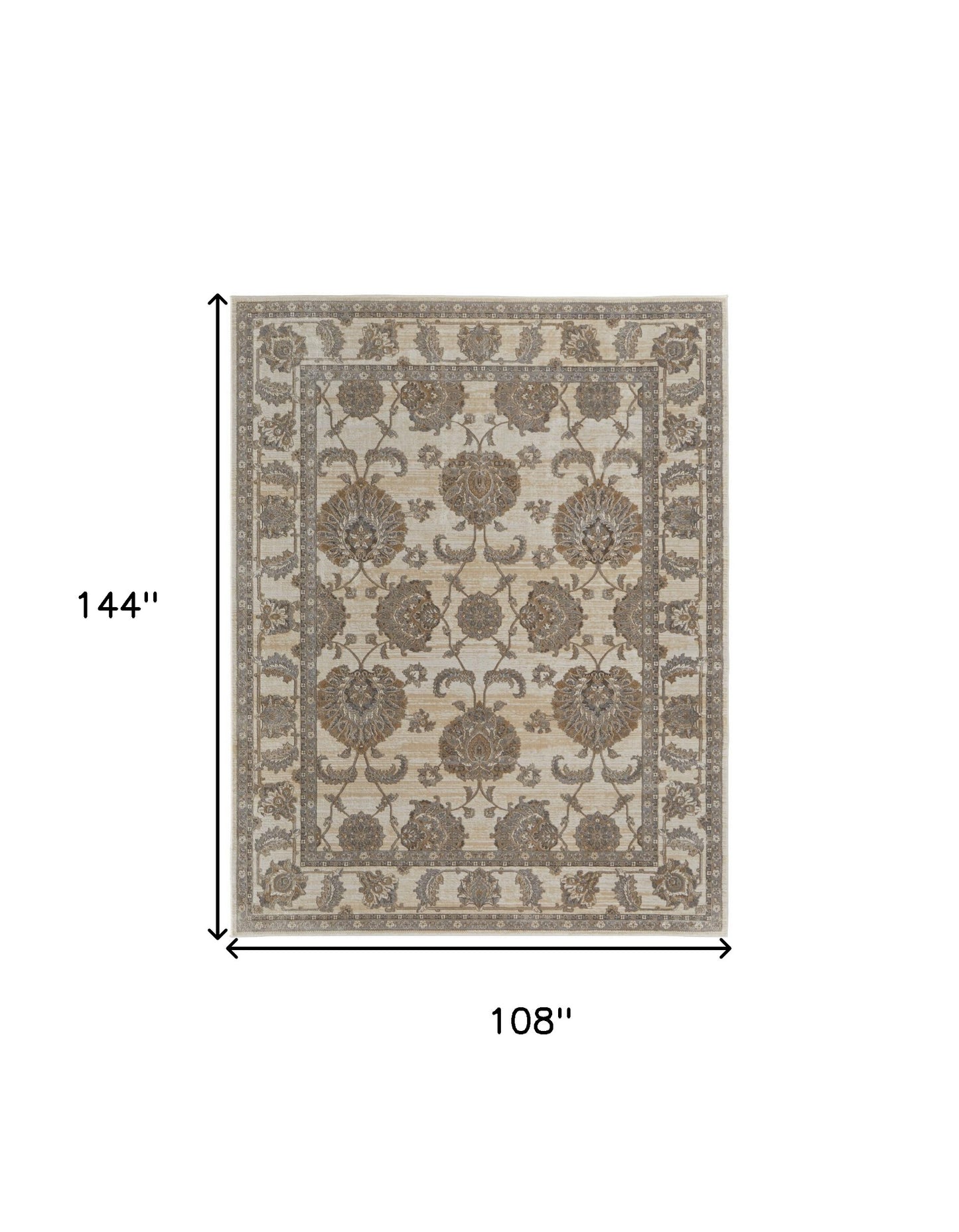 9 x 12 Tan Ivory & Brown Power Loom Rug