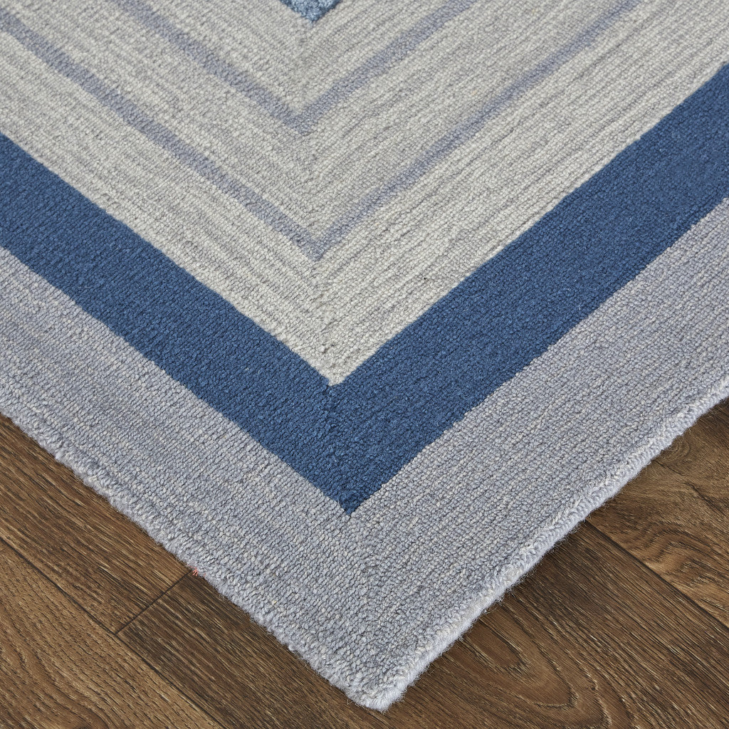12 x 15 Blue Ivory & Gray Wool Striped Tufted Handmade Rug