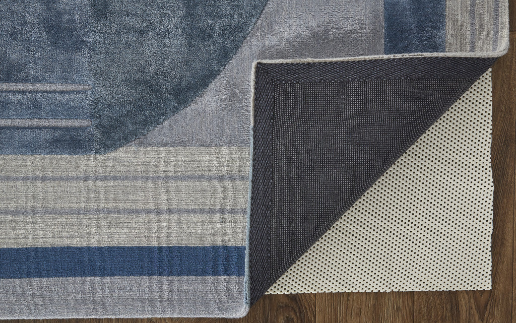 12 x 15 Blue Ivory & Gray Wool Striped Tufted Handmade Rug