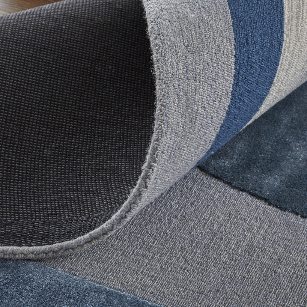 12 x 15 Blue Ivory & Gray Wool Striped Tufted Handmade Rug