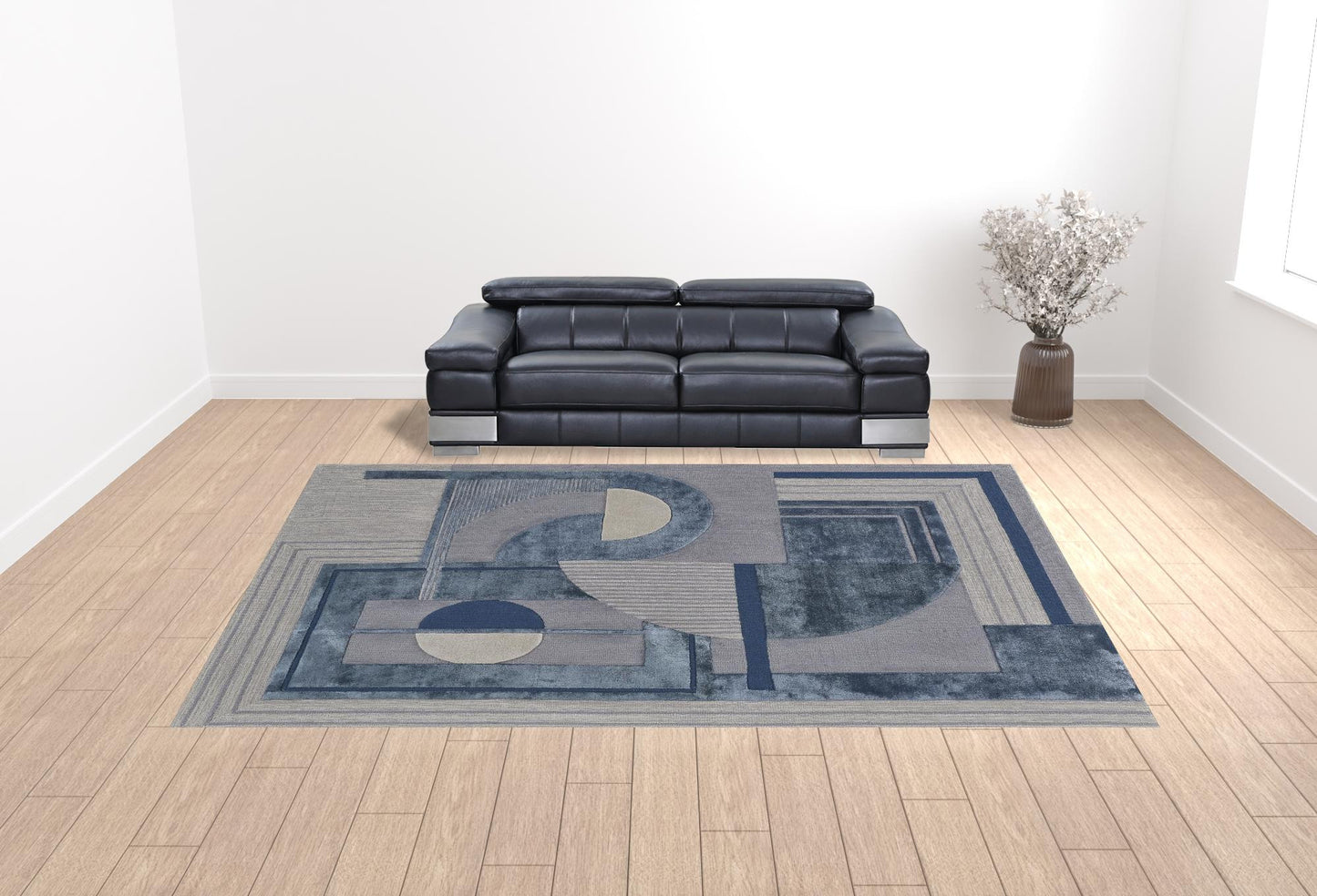 12 x 15 Blue Ivory & Gray Wool Striped Tufted Handmade Rug