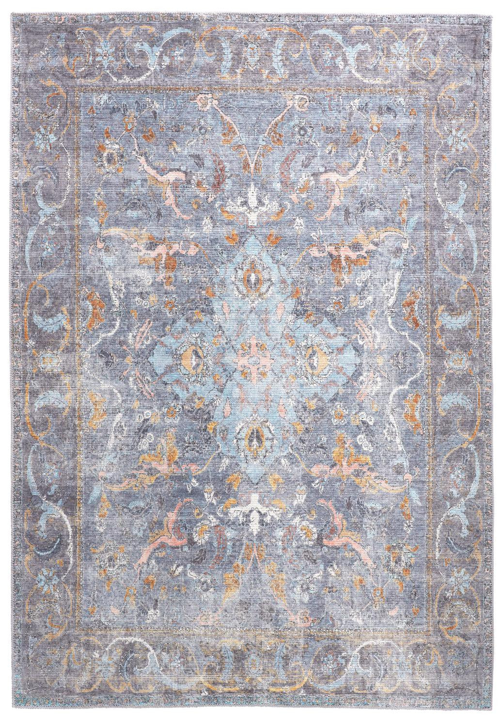 9 x 12 Blue Gray & Orange Floral Rug