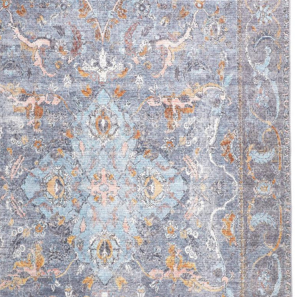 9 x 12 Blue Gray & Orange Floral Rug