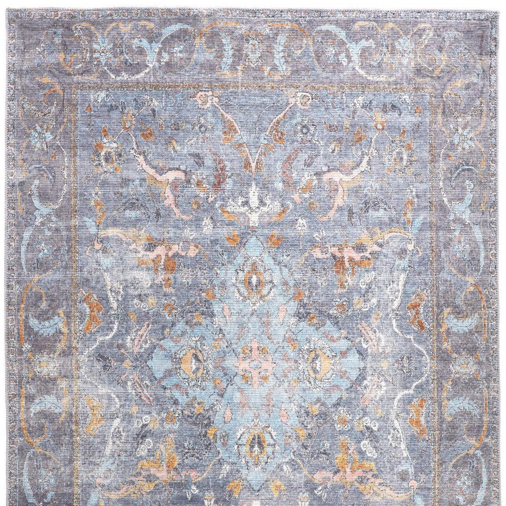 9 x 12 Blue Gray & Orange Floral Rug