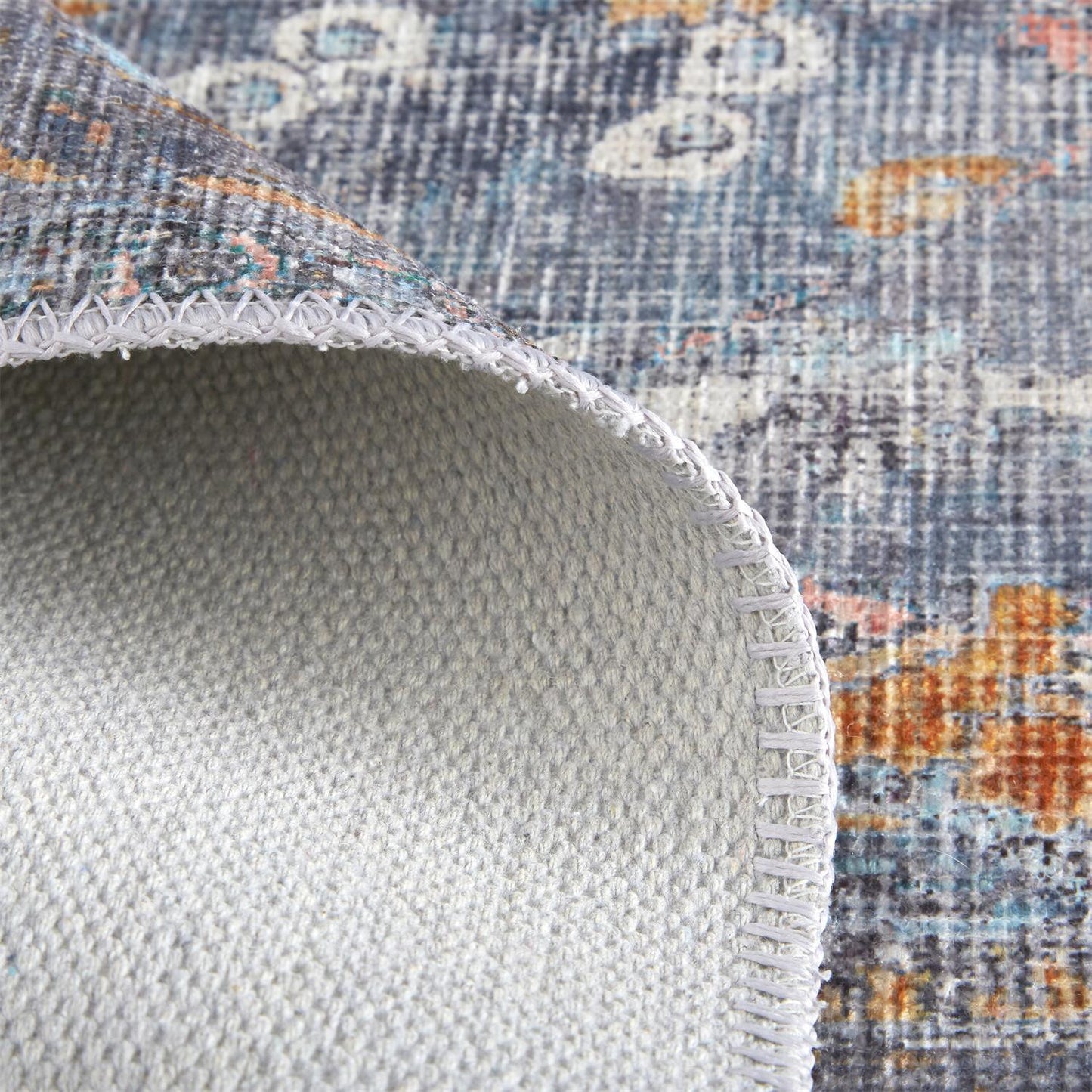 9 x 12 Blue Gray & Orange Floral Rug