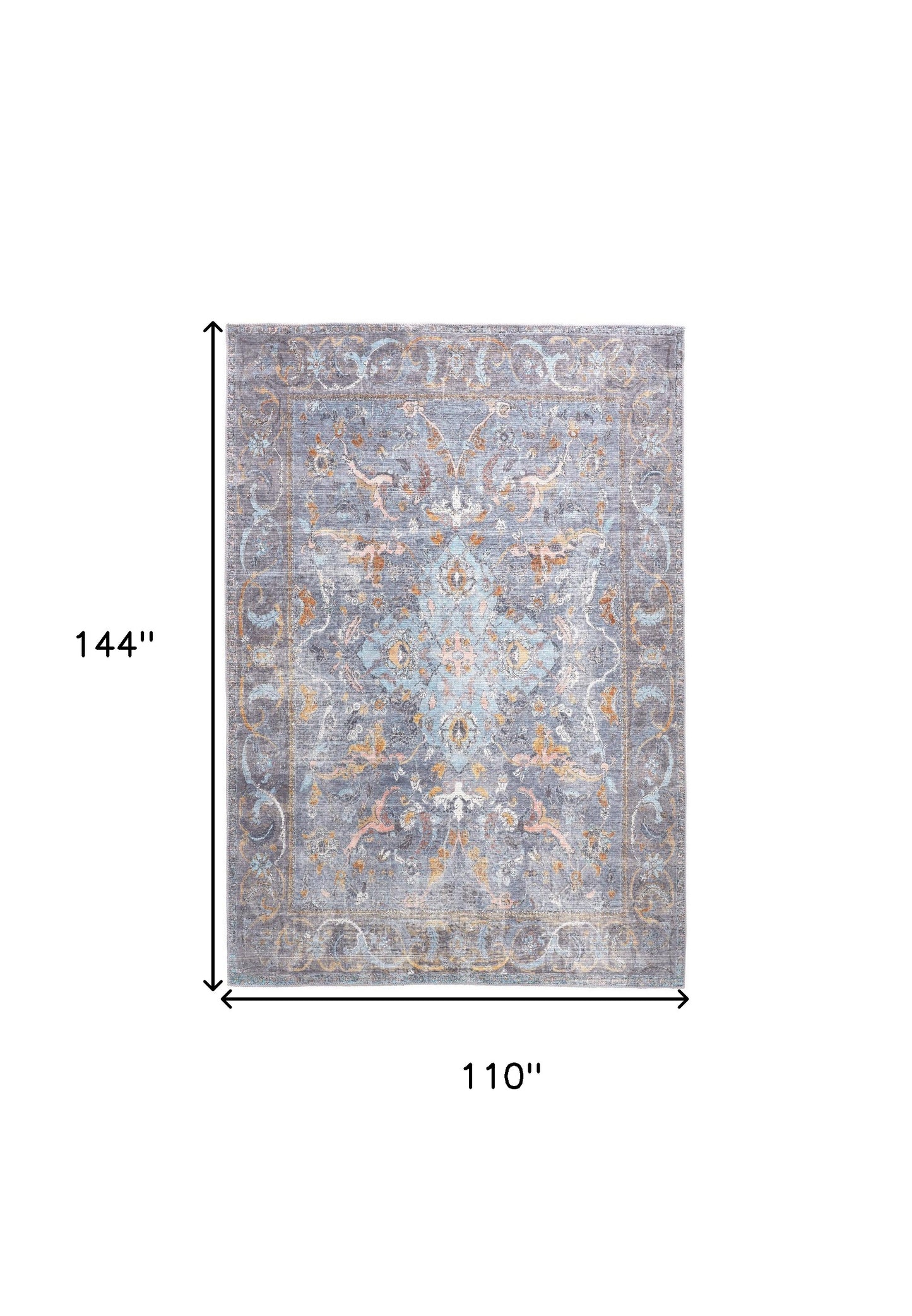 9 x 12 Blue Gray & Orange Floral Rug