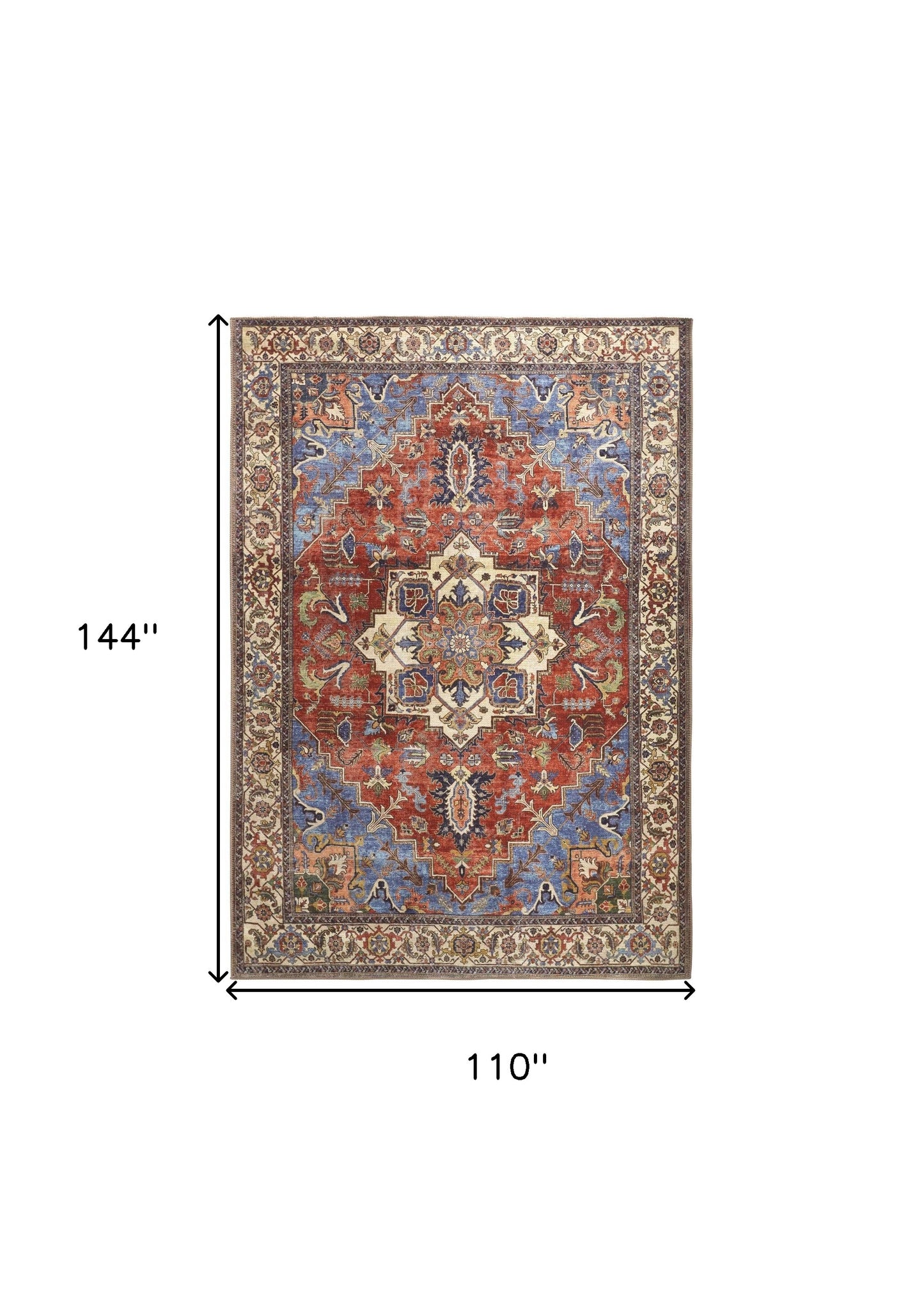 9 x 12 Blue Red & Ivory Floral Rug