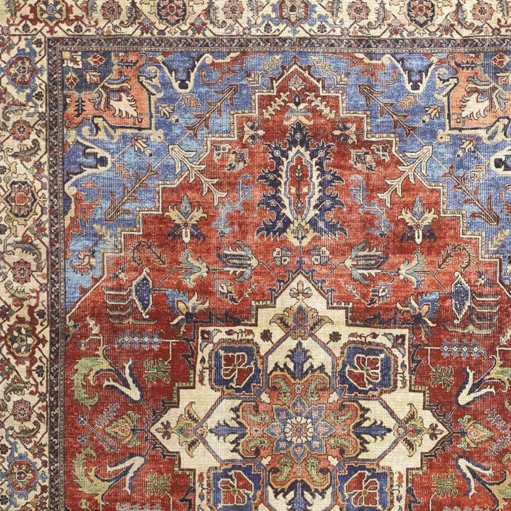 9 x 12 Blue Red & Ivory Floral Rug
