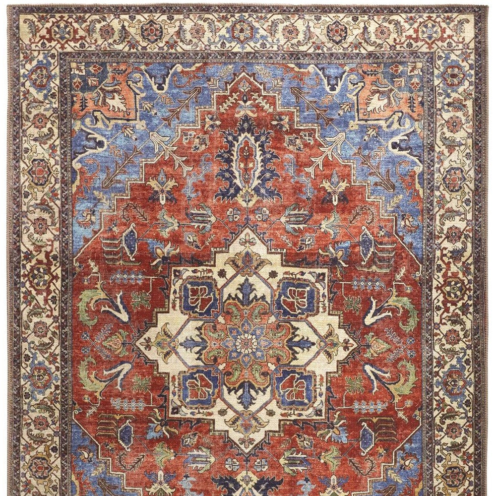 9 x 12 Blue Red & Ivory Floral Rug