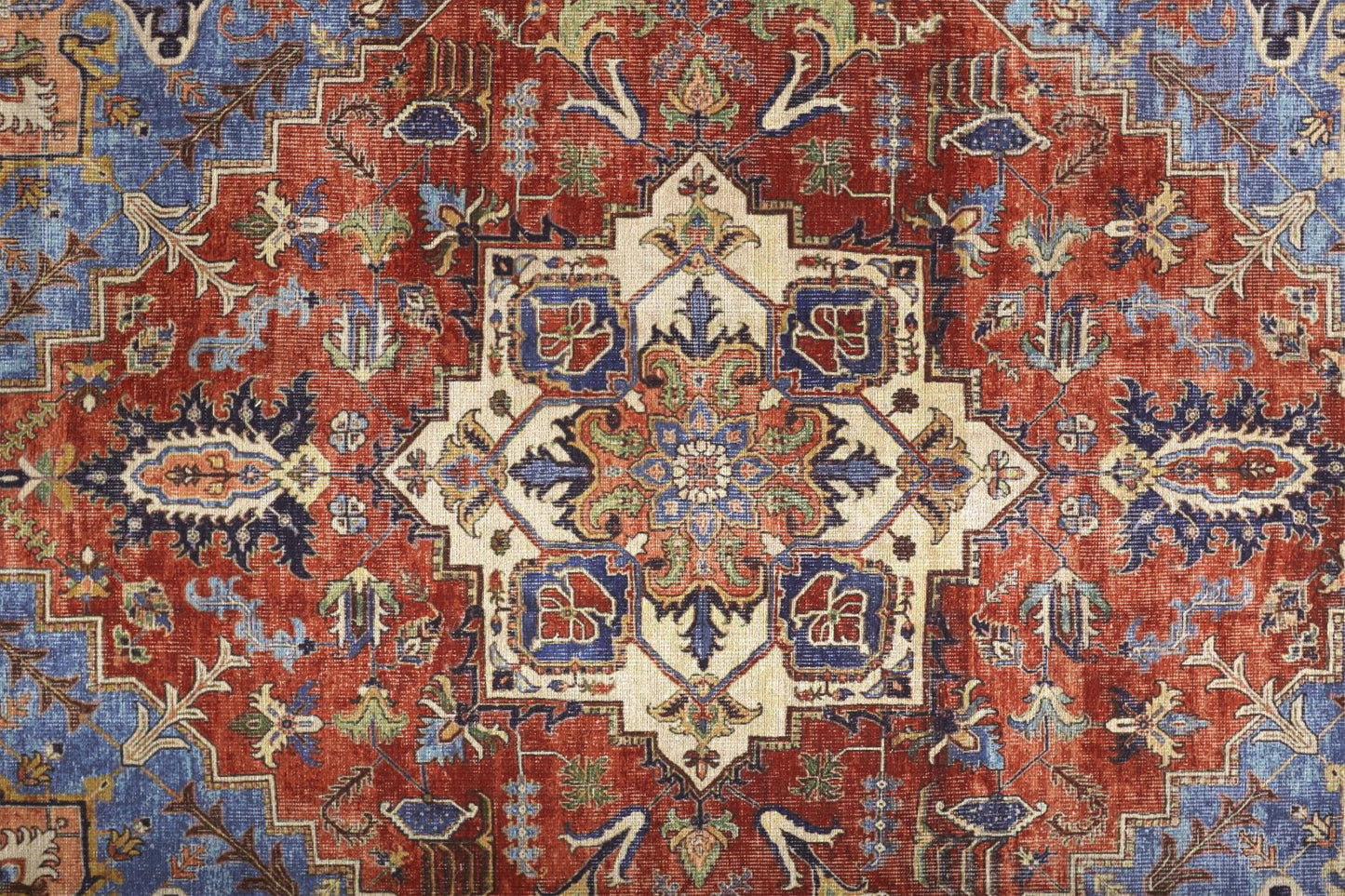 9 x 12 Blue Red & Ivory Floral Rug
