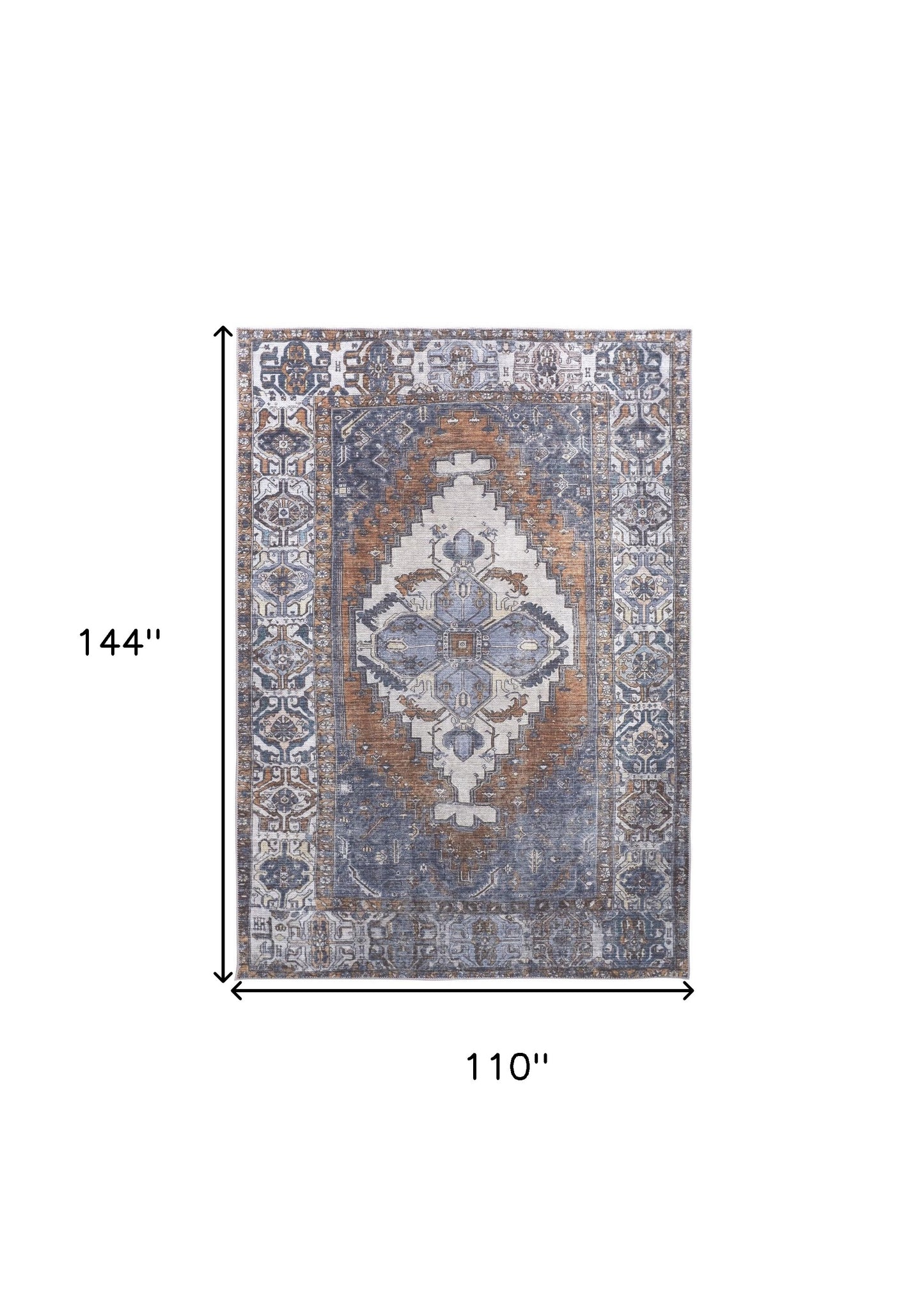 9 x 12 Blue Ivory & Brown Floral Rug