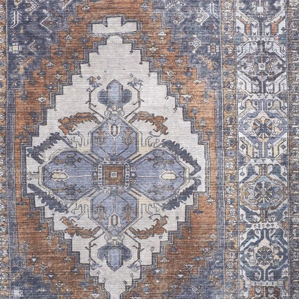 9 x 12 Blue Ivory & Brown Floral Rug