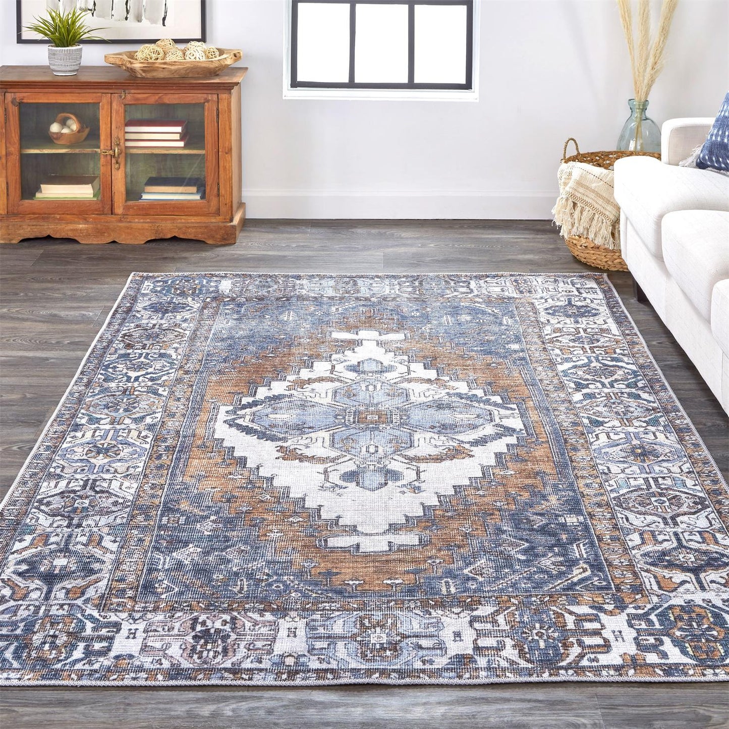 9 x 12 Blue Ivory & Brown Floral Rug
