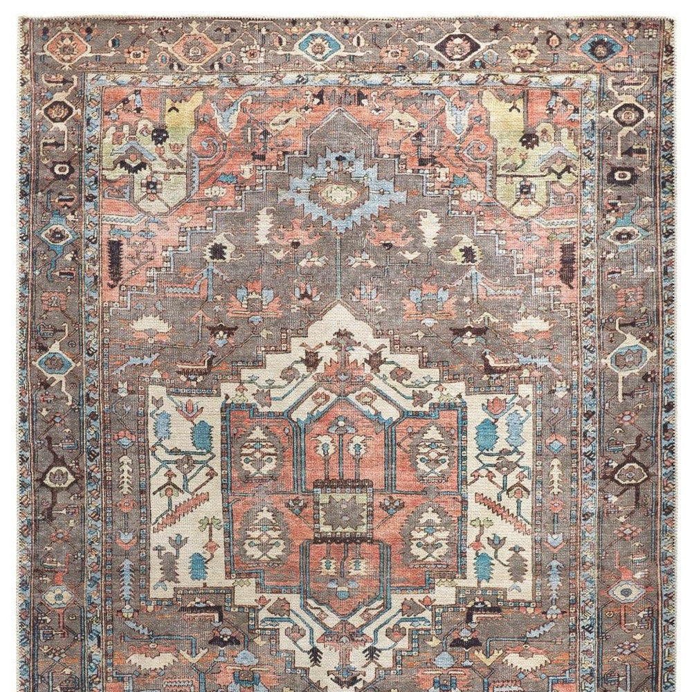 9 x 12 Taupe Red & Brown Floral Rug