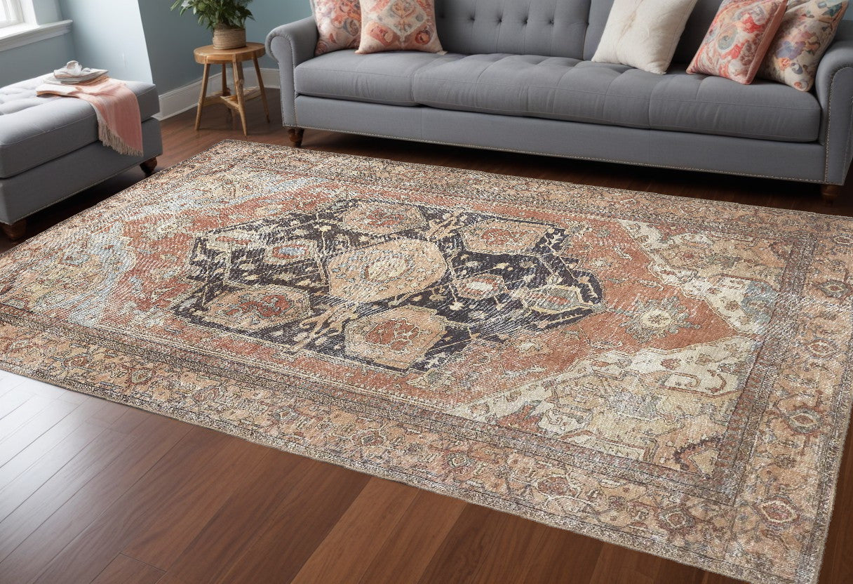 9 x 12 Orange Brown & Taupe Rug