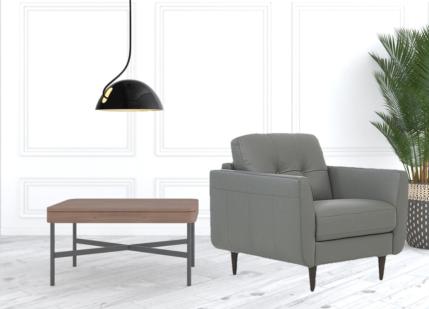 Gray Genuine Leather Arm Chair