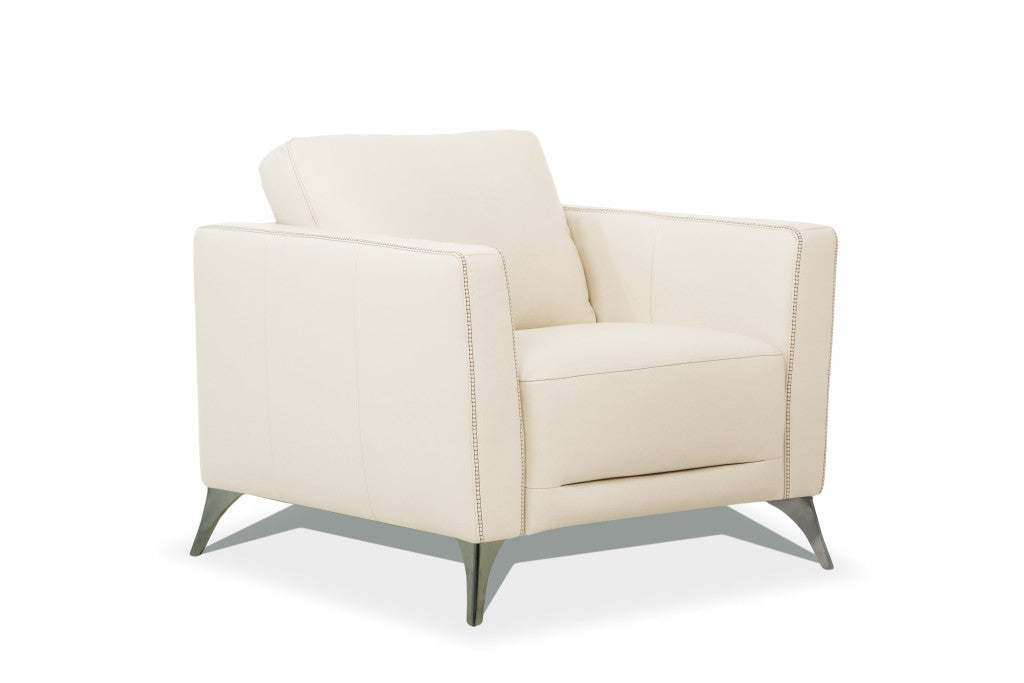 Cream Genuine Leather Arm Chair