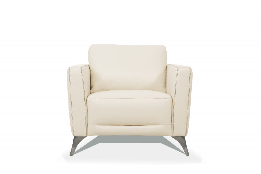 Cream Genuine Leather Arm Chair
