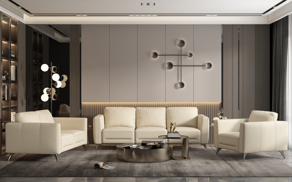 Cream Genuine Leather Arm Chair