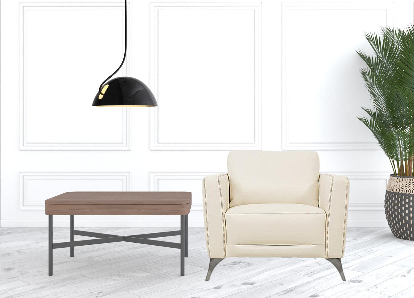 Cream Genuine Leather Arm Chair