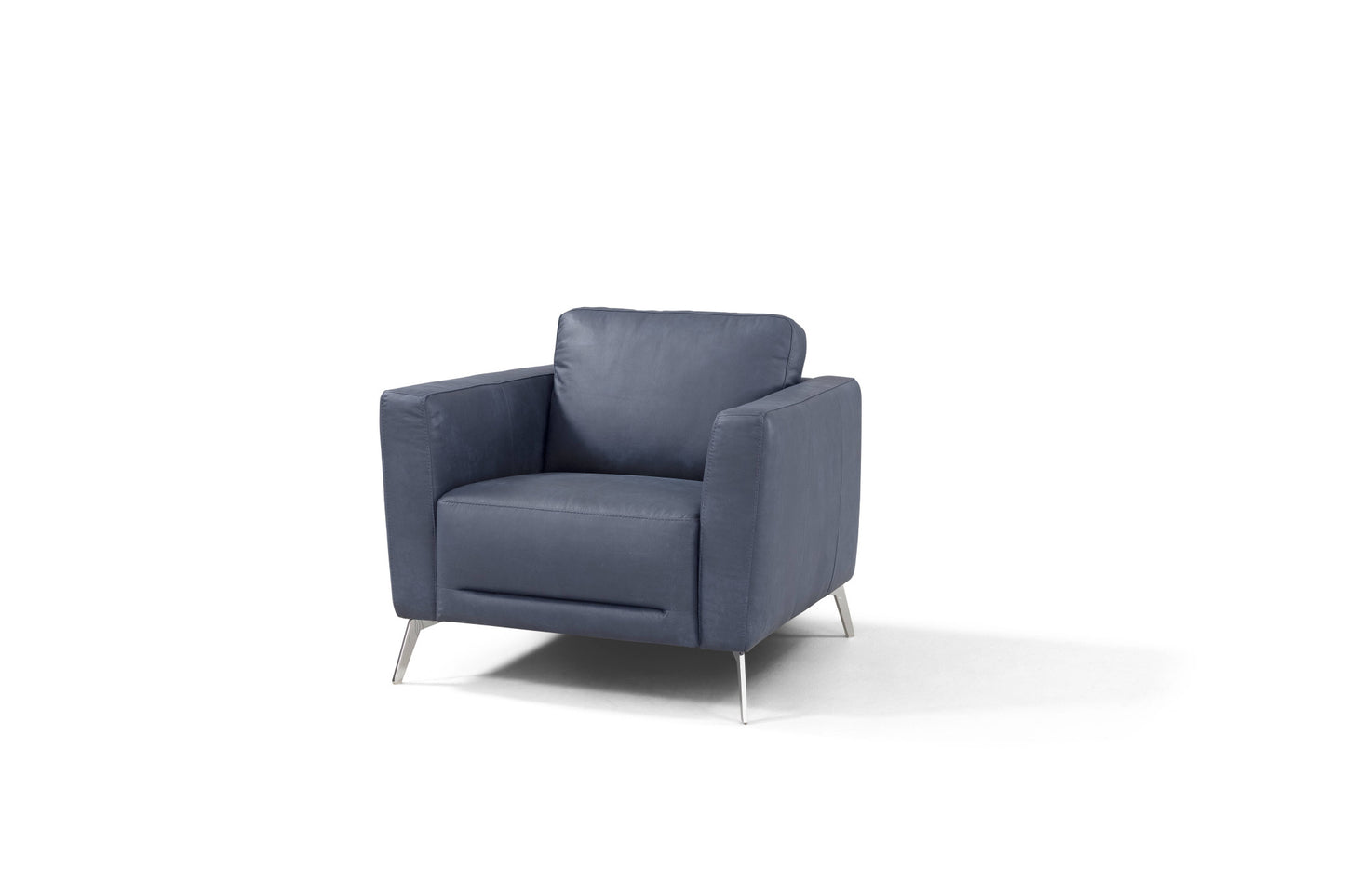 Blue & Silver Genuine Leather Arm Chair