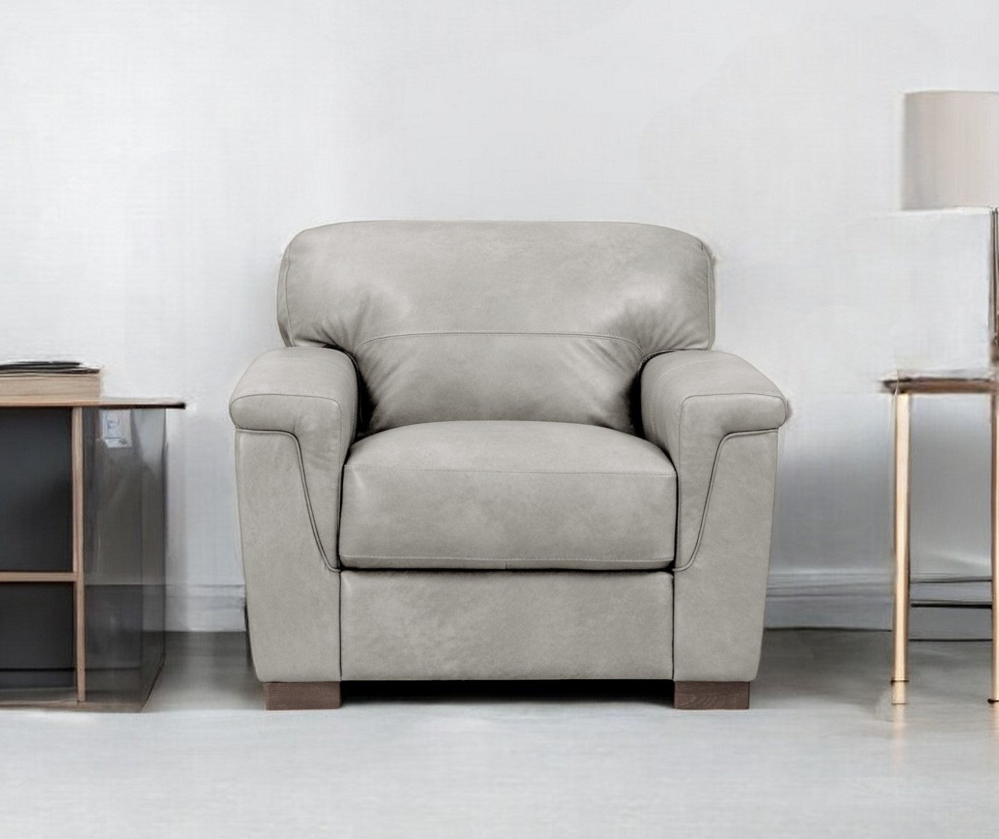 Gray & Brown Genuine Leather Arm Chair