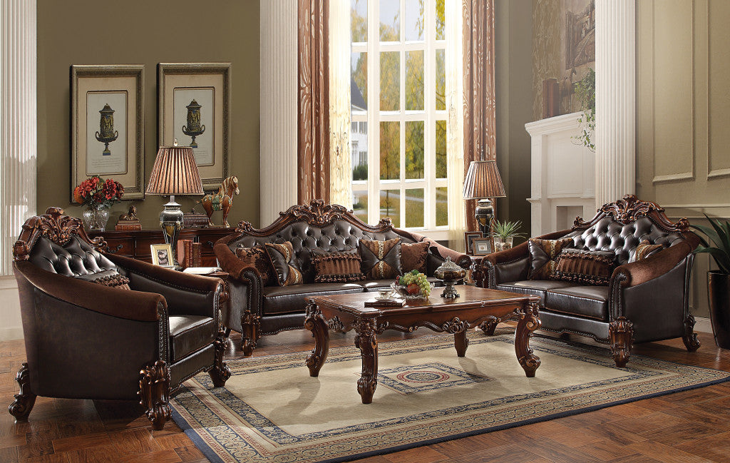 Dark Brown Faux Leather Chesterfield Chair
