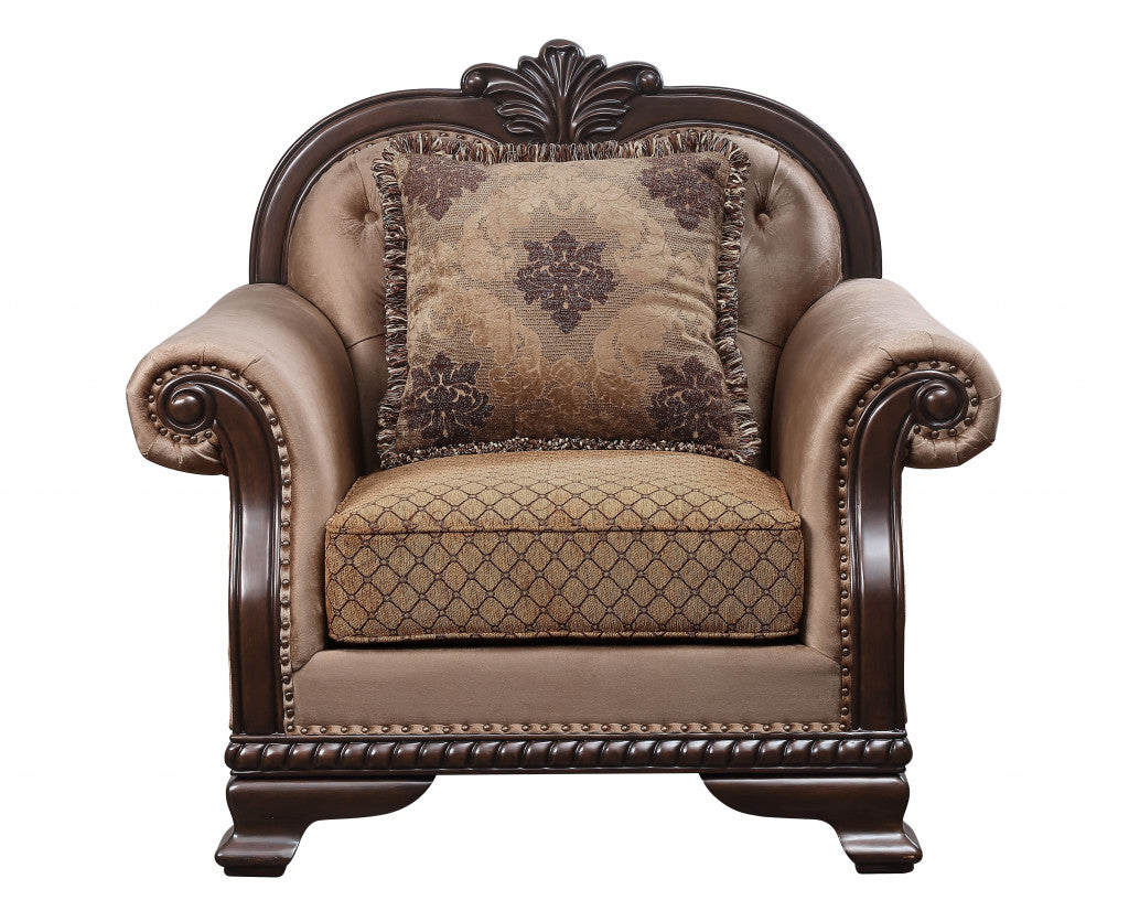 Tan & Espresso Fabric Arm Chair